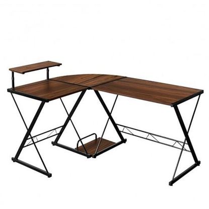 Foto de L-Shaped Desk Reversible Corner Computer Desk with Movable Shelf and CPU Stand-Walnut - Color: Walnut