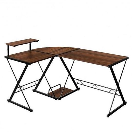 Picture of L-Shaped Desk Reversible Corner Computer Desk with Movable Shelf and CPU Stand-Walnut - Color: Walnut