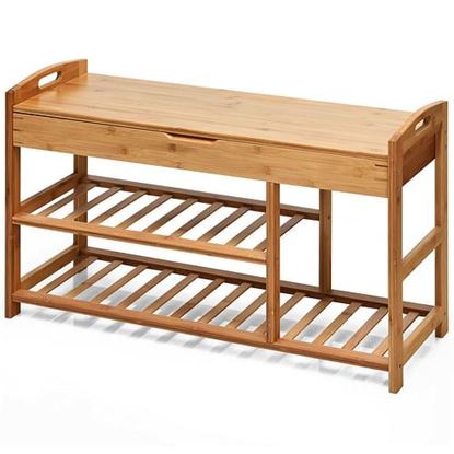 Picture of 3-Tier Bamboo Shoe Bench Entryway Storage Rack-Beige - Color: Beige - Size: 31" x 11.5" x 19.5"