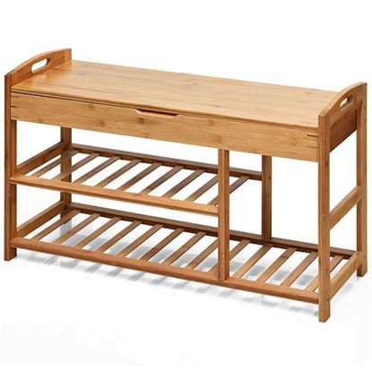 Изображение 3-Tier Bamboo Shoe Bench Entryway Storage Rack-Beige - Color: Beige - Size: 31" x 11.5" x 19.5"