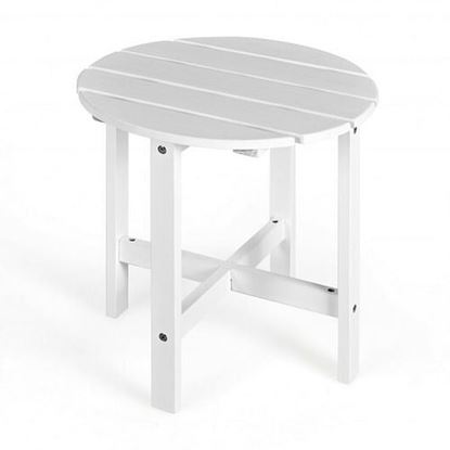 Picture of 18 Inch Patio Round Side Wooden Slat End Coffee Table for Garden-White - Color: White