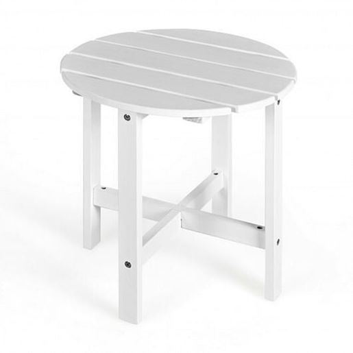 Picture of 18 Inch Patio Round Side Wooden Slat End Coffee Table for Garden-White - Color: White