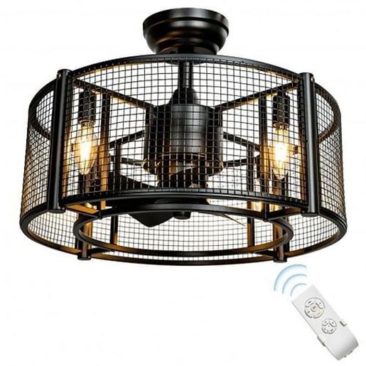 Picture of 5 Blades Enclosed Ceiling Fan with Light and Remote Control-Black - Color: Black