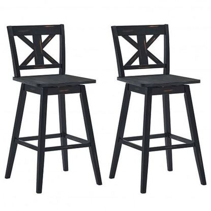 Picture of 29 Inch Bar Stool Set of 2 with 360?Â° Swivel Seat and Non-Slip Foot Pads - Color: Black