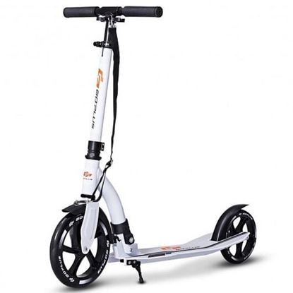 Picture of Adjustable Foldable Aluminum Kids Kick Scooter w/ Shoulder Strap-White - Color: White