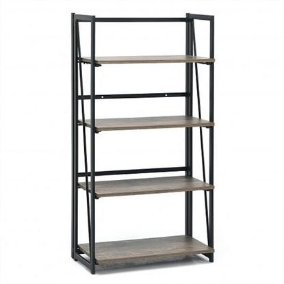 Picture of 4-Tier Folding Bookshelf No-Assembly Industrial Bookcase Display Shelves