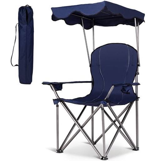 Picture of Portable Folding Beach Canopy Chair with Cup Holders-Blue - Color: Blue