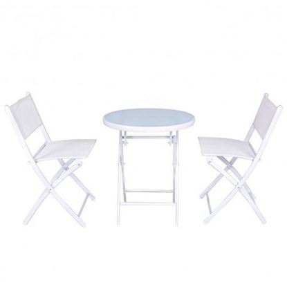 Picture of 3 Pieces Patio Folding Bistro Set for Balcony or Outdoor Space-White - Color: White