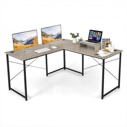 Picture of 95 Inch 2-Person L-Shaped Long Reversible Computer Desk with Monitor Stand-Gray - Color: Gray