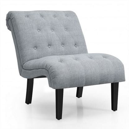 Picture of Upholstered Tufted Lounge Chair with Wood Leg-Light Gray - Color: Light Gray