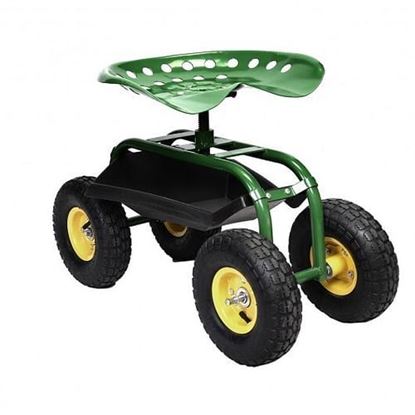 Picture of Red/Green Garden Cart Rolling Work Seat With Heavy Duty Tool Tray Gardening Planting-Green - Color: Green