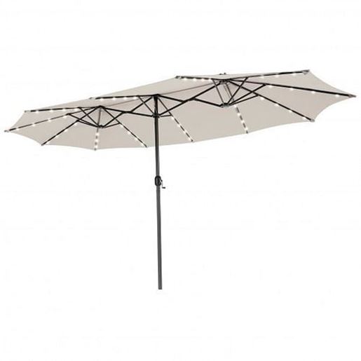 Picture of 15 Feet Twin Patio Umbrella with 48 Solar LED Lights-Beige - Color: Beige