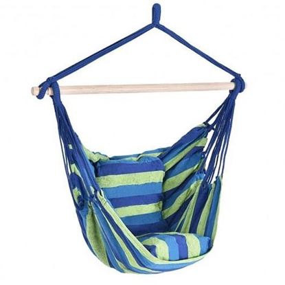 Image de 4 Color Deluxe Hammock Rope Chair Porch Yard Tree Hanging Air Swing Outdoor-Blue and Green - Color: Blue & Green