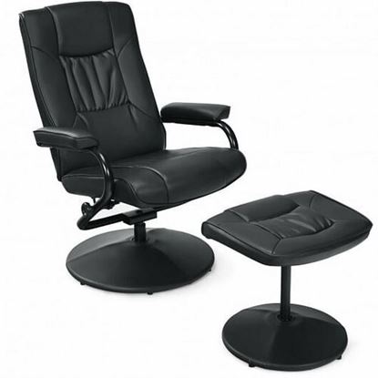 Picture of 360?Â° PVC Leather Swivel Recliner Chair with Ottoman-Black - Color: Black