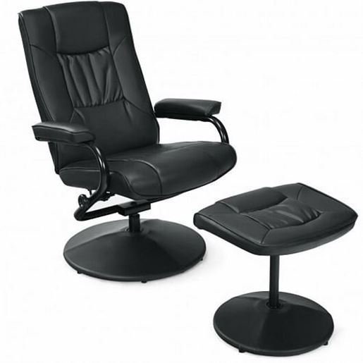 Picture of 360?Â° PVC Leather Swivel Recliner Chair with Ottoman-Black - Color: Black