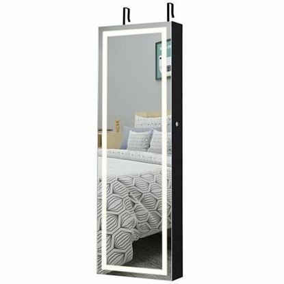 Picture of Door Wall Mount Touch Screen Mirrored Jewelry Cabinet-Black - Color: Black