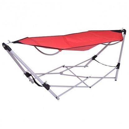 Picture of Portable Folding Steel Frame Hammock with Bag-Red - Color: Red