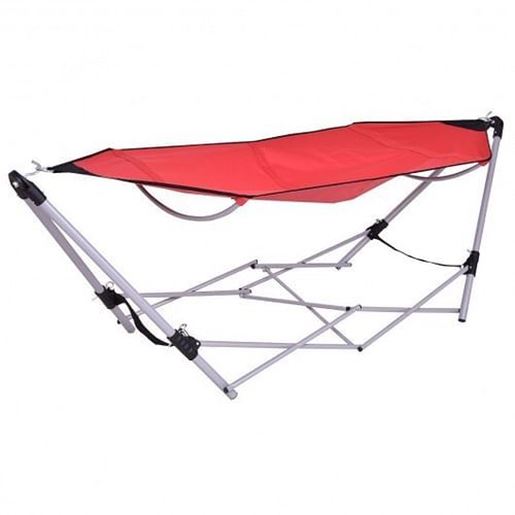 Picture of Portable Folding Steel Frame Hammock with Bag-Red - Color: Red