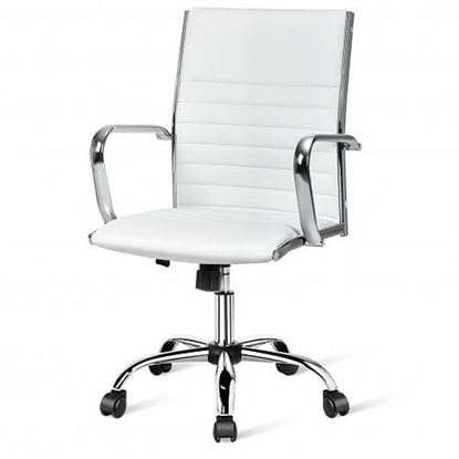 Picture of PU Leather Office Chair High Back Conference Task Chair with Armrests-White - Color: White