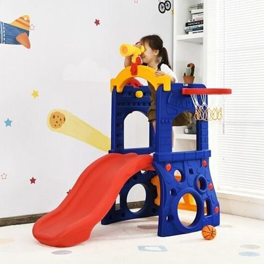 Picture of 6-in-1 Freestanding Kids Slide with Basketball Hoop Play Climber