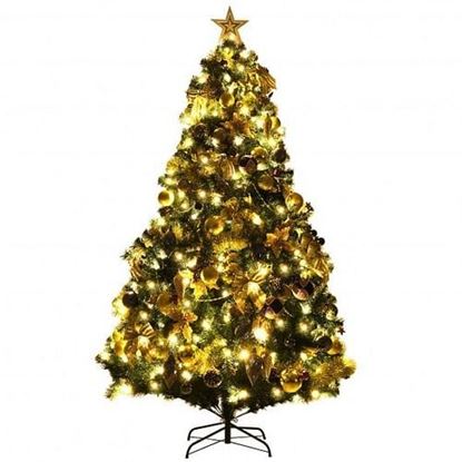 Foto de Pre-Lit Artificial Christmas Tree wIth Ornaments and Lights - Color: Green - Size: 7.5 ft