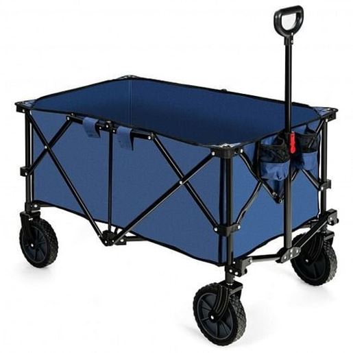 Picture of Outdoor Folding Wagon Cart with Adjustable Handle and Universal Wheels-Navy - Color: Navy