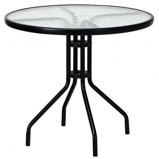 Picture of 32 Inch Outdoor Patio Round Tempered Glass Top Table with Umbrella Hole