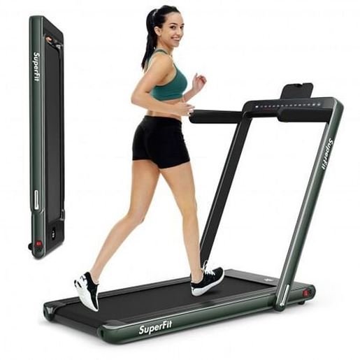 Picture of 2-in-1 Electric Motorized Health and Fitness Folding Treadmill with Dual Display and Speaker-Green - Color: Green