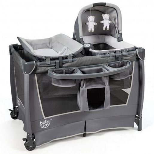 Picture of 4-in-1 Convertible Portable Baby Play yard with Toys and Music Player-Gray - Color: Gray