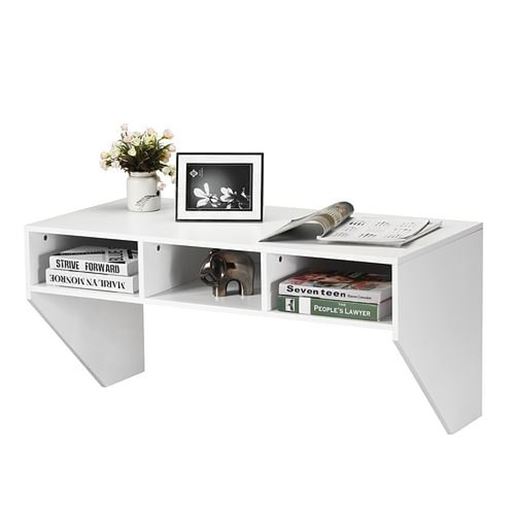 Picture of Wall Mounted Floating Computer Table Desk Storage Shelf-White - Color: White