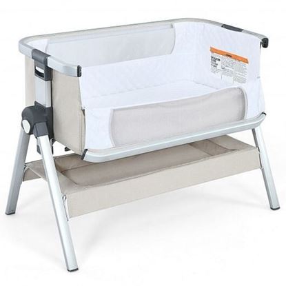 Picture of Baby Bassinet Bedside Sleeper with Storage Basket and Wheel for Newborn-Beige - Color: Beige