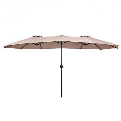 Image de 15' Twin Patio Umbrella Double-Sided Outdoor Market Umbrella without Base-Beige - Color: Beige