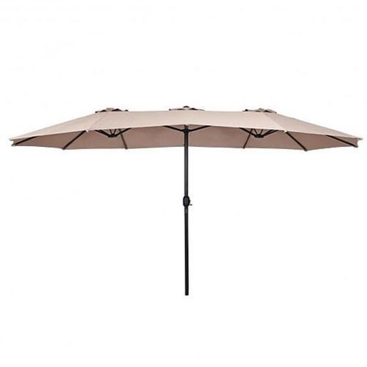 Picture of 15' Twin Patio Umbrella Double-Sided Outdoor Market Umbrella without Base-Beige - Color: Beige
