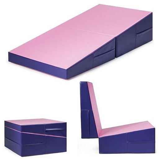 Picture of Folding Incline Tumbling Wedge Gymnastics Exercise Mat-Purple - Color: Purple