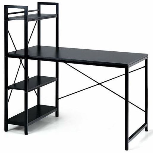 Picture of 47.5 Inch Writing Study Computer Desk with 4-Tier Shelves-Black - Color: Black