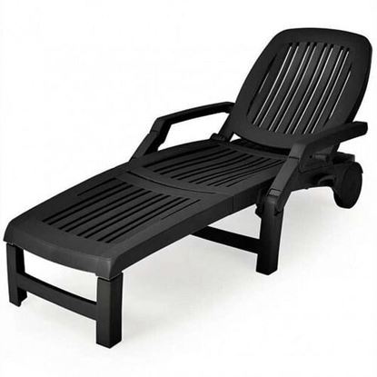 Picture of Adjustable Patio Sun Lounger with Weather Resistant Wheels-Black - Color: Black