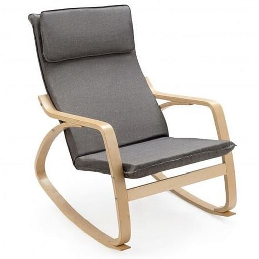 Picture of Modern Bentwood Rocking Chair Fabric Upholstered Relax Rocker Lounge Chair-Gray - Color: Gray