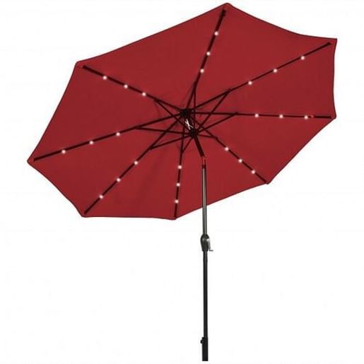 Picture of 10' Solar LED Lighted Patio Market Umbrella Shade Tilt Adjustment Crank-Burgundy - Color: Burgundy