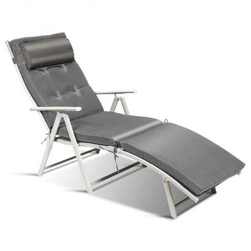 Picture of Outdoor Lightweight Folding Chaise Lounge Chair-Gray - Color: Gray