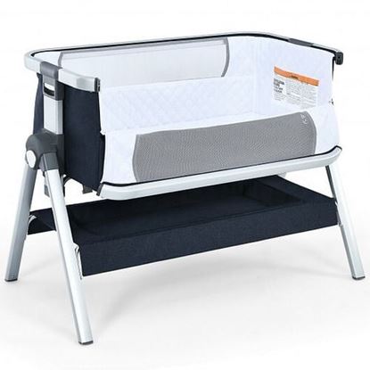 Picture of Baby Bassinet Bedside Sleeper with Storage Basket and Wheel for Newborn-Navy - Color: Navy