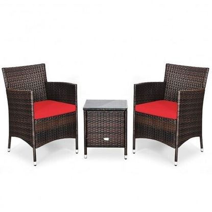 图片 3 Pcs Outdoor Rattan Wicker Furniture Set-Red - Color: Red