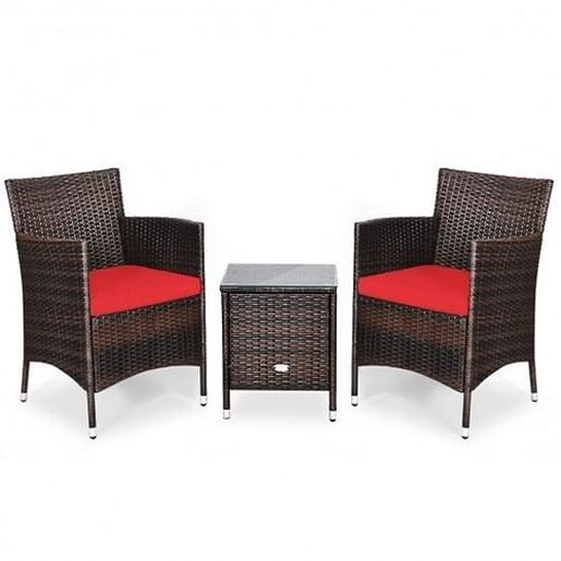 Picture of 3 Pcs Outdoor Rattan Wicker Furniture Set-Red - Color: Red
