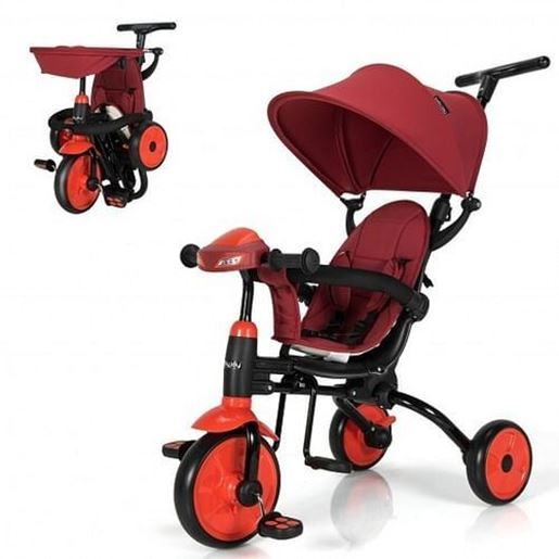 Picture of 6-in-1 Foldable Baby Tricycle Toddler Stroller with Adjustable Handle-Red - Color: Red