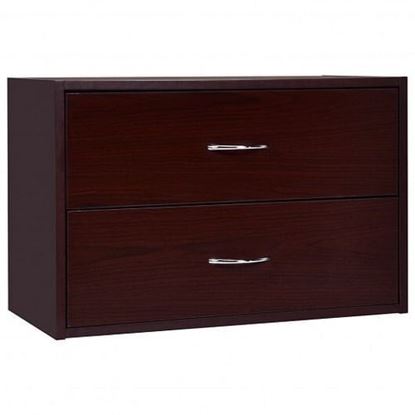 Picture of 2-Drawer Dresser Horiztonal Organizer End Table Nightstand with Handle Wood-Brown - Color: Brown