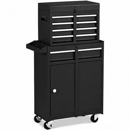 Picture of 2-in-1 Tool Chest and Cabinet with 5 Sliding Drawers-Black - Color: Black