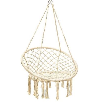 Picture of Hanging Macrame Hammock Chair with Handwoven Cotton Backrest-Natural - Color: Natural