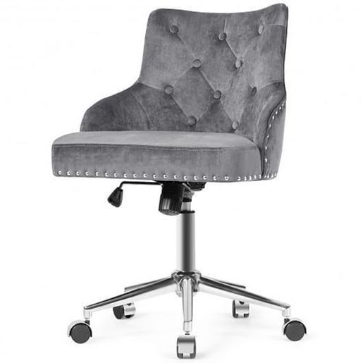 Picture of Tufted Upholstered Swivel Computer Desk Chair with Nailed Tri-Gray - Color: Gray