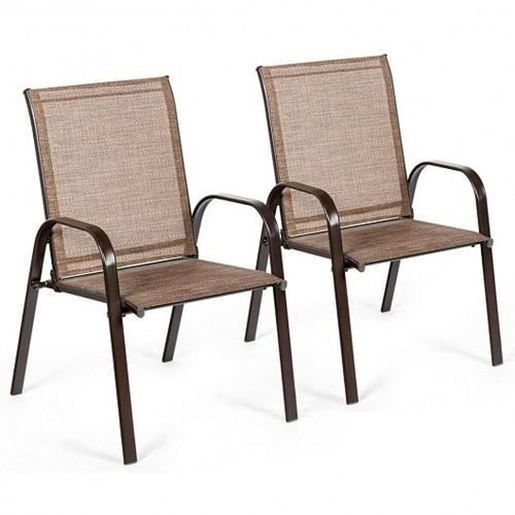 Picture of 2 Pcs Patio Chairs Outdoor Dining Chair with Armrest-Brown - Color: Brown