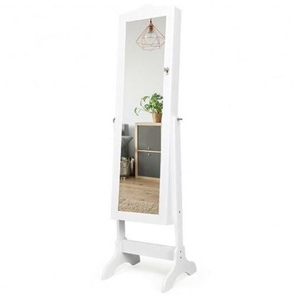 Изображение Mirrored Lockable Jewelry Cabinet Armoire Organizer Storage Box-White - Color: White