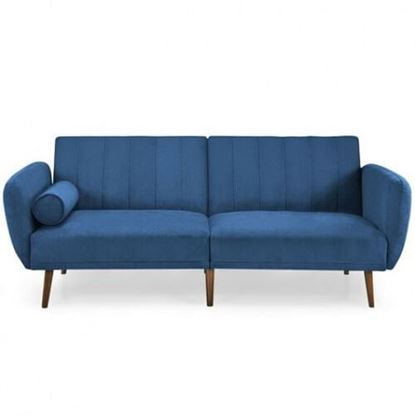 Picture of Convertible Futon Sofa Bed Adjustable Couch Sleeper with Wood Legs-Navy - Color: Navy